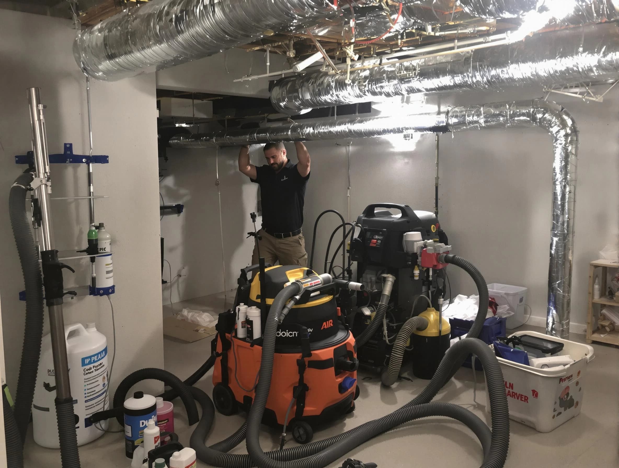 Rockwood Air Duct Cleaning specialist performing professional mold removal from air ducts using safety equipment in Rockwood