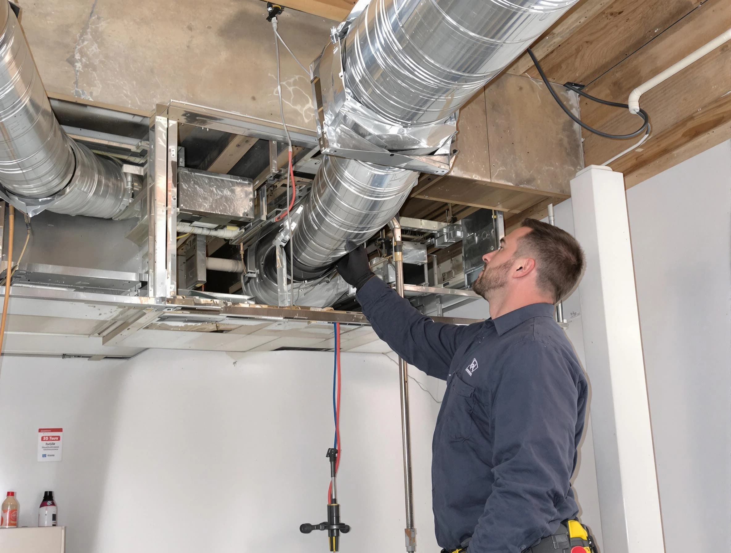 Rockwood Air Duct Cleaning technician performing professional air duct repair using specialized tools in Rockwood
