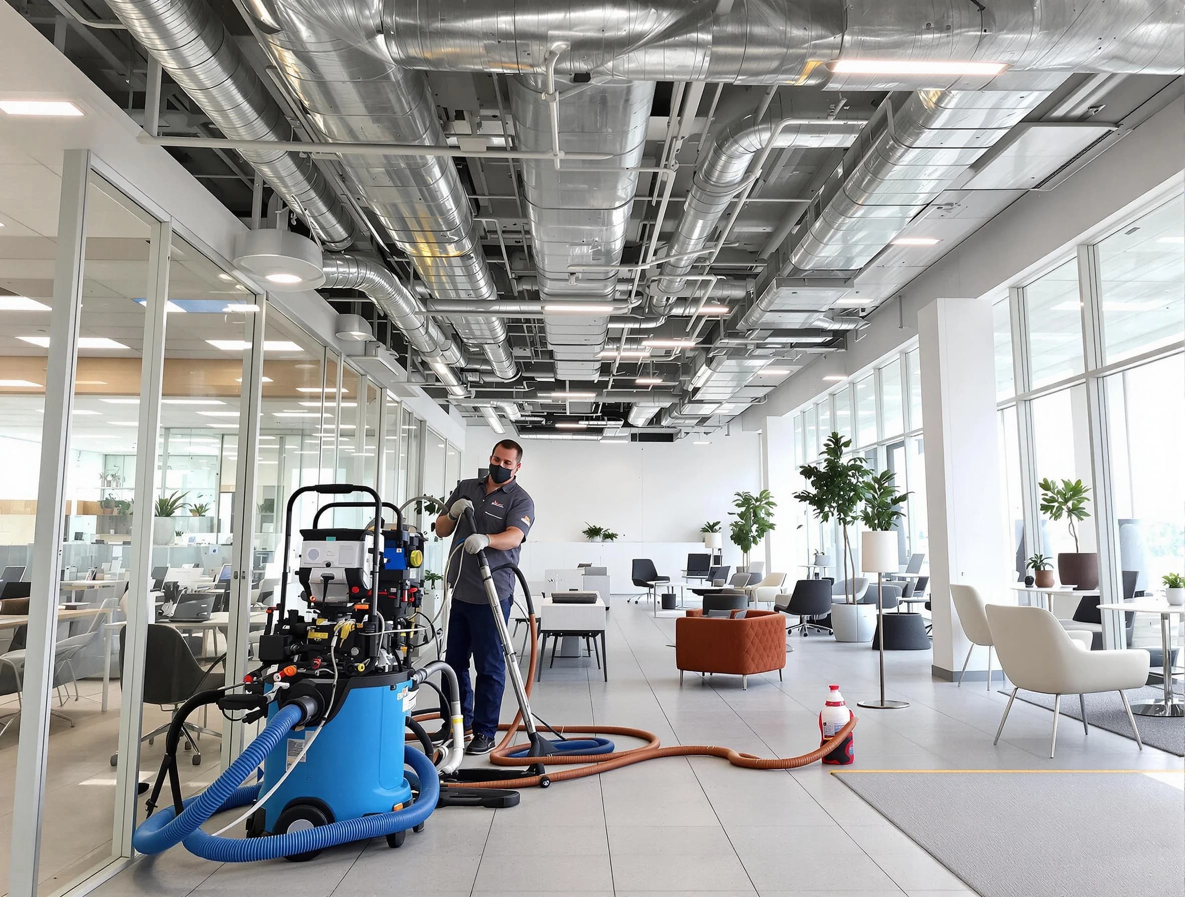 Rockwood Air Duct Cleaning team conducting comprehensive commercial duct cleaning at a business location in Rockwood