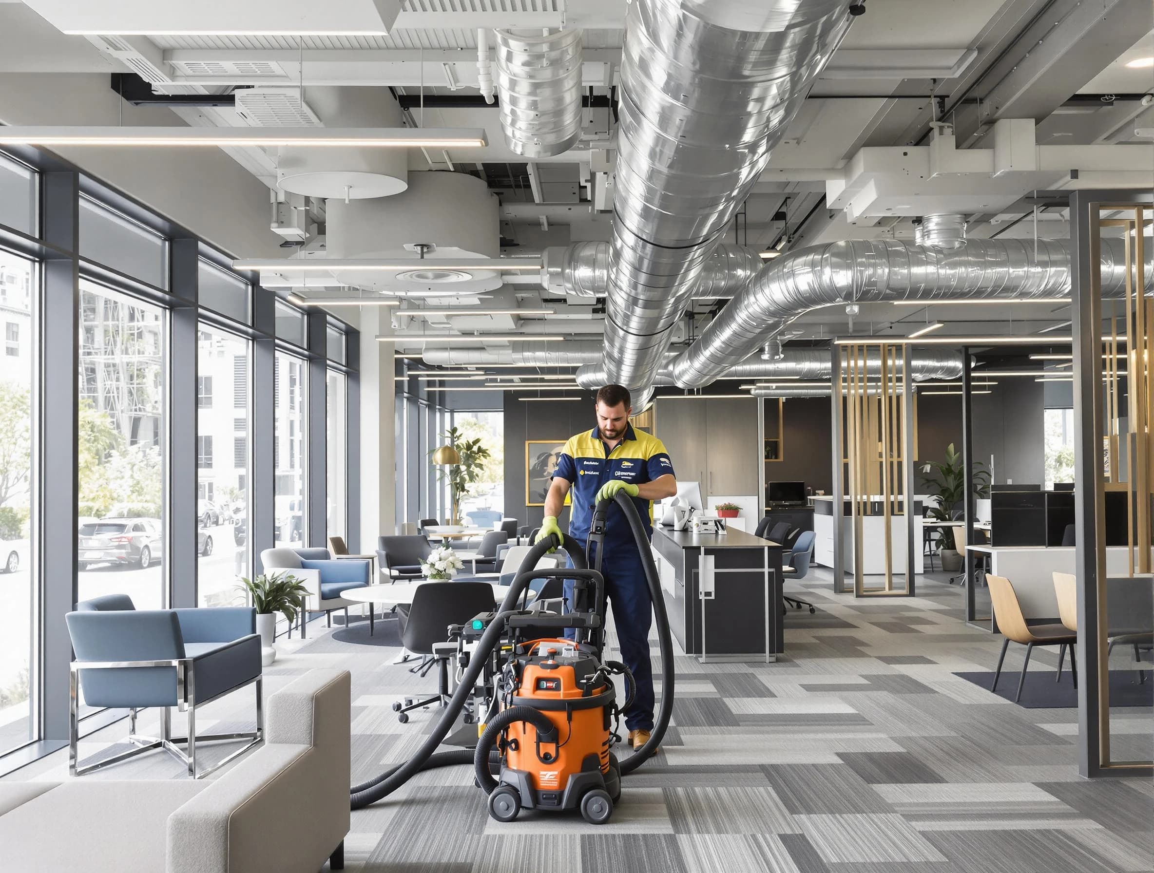 Rockwood Air Duct Cleaning team performing thorough commercial duct cleaning at a Rockwood business center