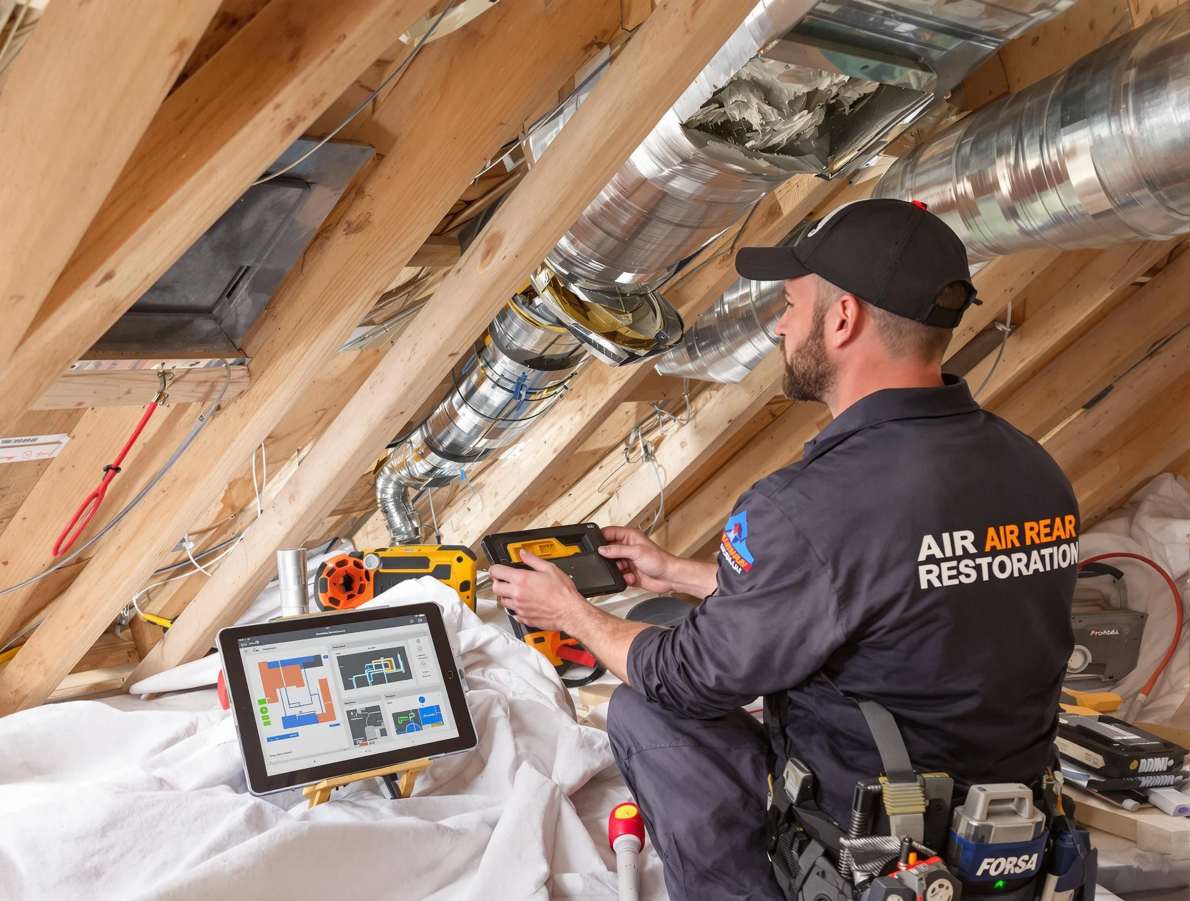 Rockwood Air Duct Cleaning technician performing precise duct repair work in Rockwood