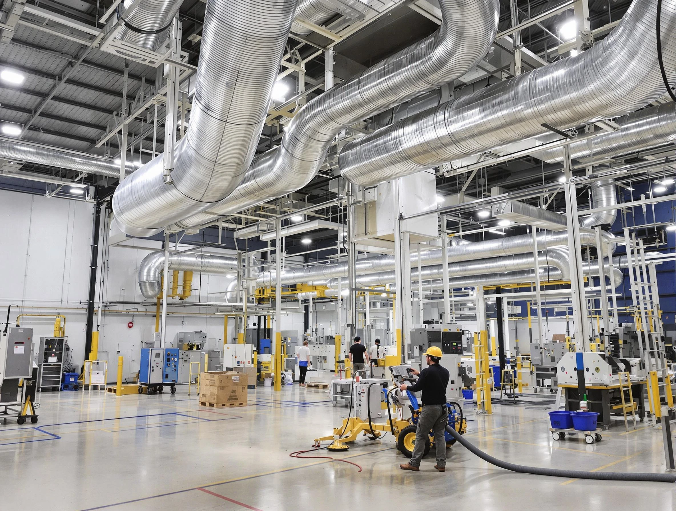 Rockwood Air Duct Cleaning team performing comprehensive industrial duct cleaning at a large facility in Rockwood