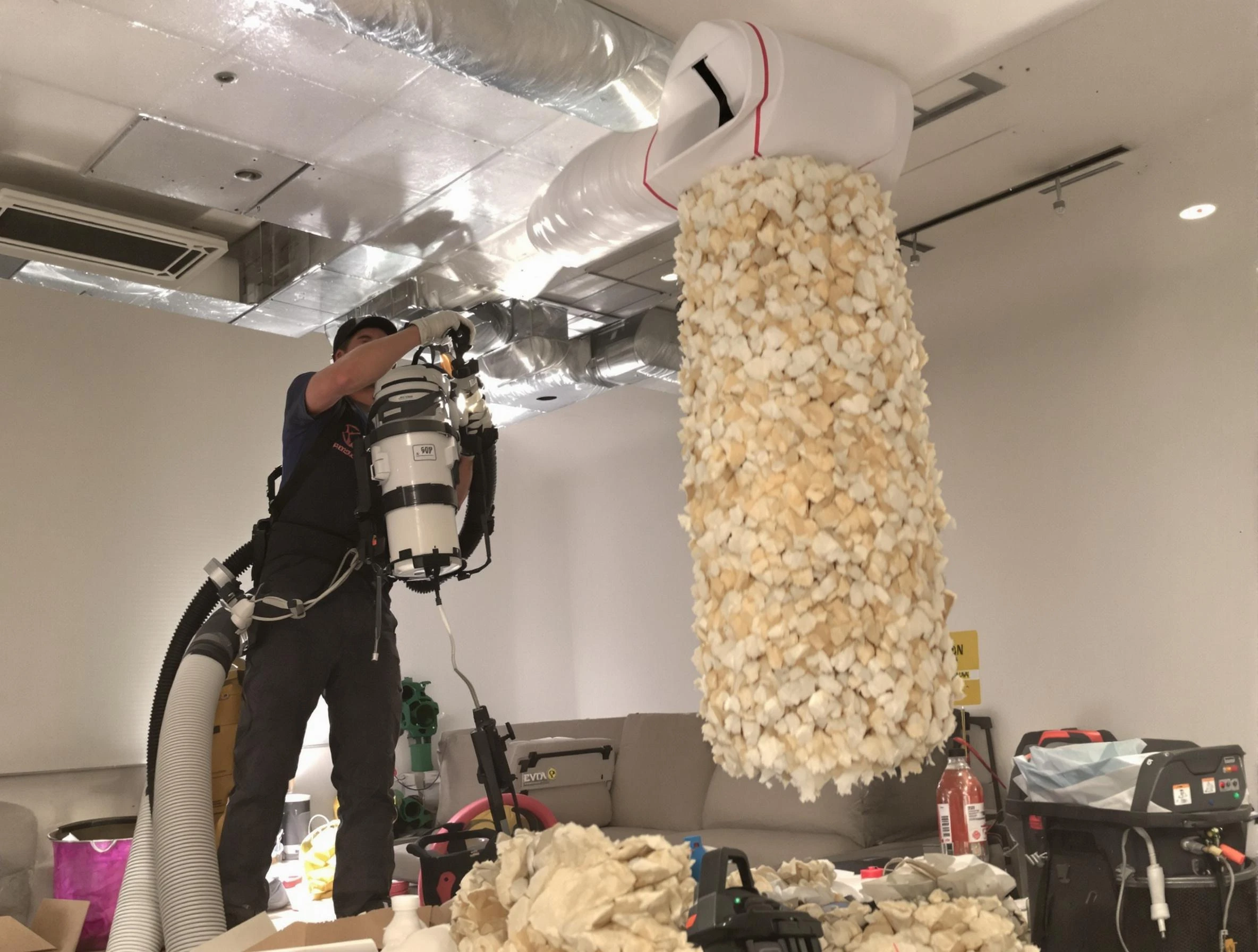 Rockwood Air Duct Cleaning technician performing precision vacuum insulation removal in a residential property in Rockwood